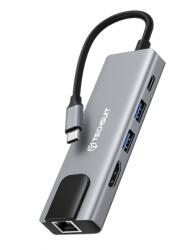 Techsuit Хъб Techsuit NetBridge H1, Docking Station, 5 в 1, Type-C, 1x USB2.0, 1x USB3.0, 1x Type-C, 1x HDMI, 1x RJ45, PD 87W, сив (KF2350787)