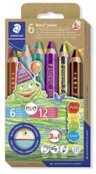 STAEDTLER Színes ceruza készlet, duo színű, hegyezővel, STAEDTLER "Noris® junior 140", 6 különböző szín (TS1402C6)
