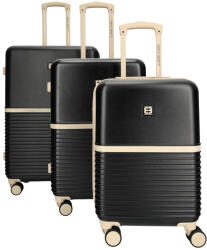 Enrico Benetti Princetown fekete-bézs 4 kerekű 3 részes bőrönd szett (Princetown-szett-fekete-bezs-21000001-03)