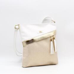 Via55 fehér erezett / rücskös arany / fényes arany rostbőr női válltáska