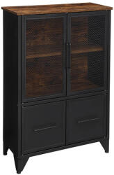 VASAGLE Tároló szekrény két fém hálós ajtóval és két tömör ajtóval, fekete 70x33x100cm (LSC053B01)