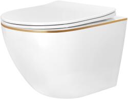 Rea Carlo Mini Tornado NF, fali WC-csésze 490x365x350mm + WC-ülőke, fehér-arany peremmel, REA-C6806 (REA-C6806)