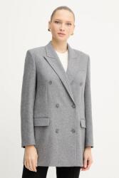 BOSS gyapjú kabát szürke, sima, kétsoros gombolású, 50548736 - szürke 44