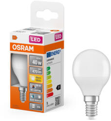 OSRAM LED izzó P45 gömb alakú E14 4.9W = 40W 470lm 2700K Meleg CRI>97 180° CLASSIC Osram (4099854047015)