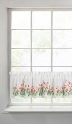 Takoy Perdea vitraliu din etamină decorată cu imprimeu de lalele roșii și dantelă de 150 x 30 cm