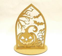  Íves ablakban halloween tök, denevérekkel, MDF. Mérete: 20, 5x25x13, 1 cm