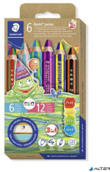 STAEDTLER Színes ceruza készlet, duo színű, hegyezővel, STAEDTLER 'Noris® junior 140', 6 különböző szín (1402 C6)