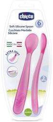 Chicco Soft Silicone linguriță 6m+ Pink 2 buc Set pentru masa bebelusi