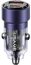 USAMS Autós Töltő C39 USB+USB-C 60W Gyors Töltés lila (US-CC208)