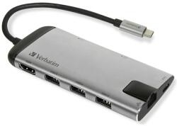 Verbatim USB-C Hub Adapter - USB-C/3xUSB-A 3.0/HDMI/Ethernet/SD/microSD alumínium 49142