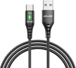USLION Rugalmas töltőkábel 5A Type C LED, Uslion, mobiltelefonokhoz, adatátvitelhez és gyors telefontöltéshez, 1m, USB C, Quick Charge 3.0, fekete (283786742528)