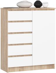 AKORD CLP Sonoma Tölgy-Fehér Komód 5 Fiókkal és Ajtóval