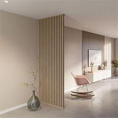 Decowall Beltéri térelválasztó szett: 16 db térelválasztó léc + 90°-os alsó/felső profil (270 cm x 100 cm) Natúr tölgy (1413080P - 1413081P)