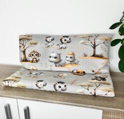  Pamut derékalj gumipántokkal, ovis fektetőre 130 x 60 cm - Szürke szafari állatai