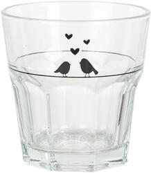 Clayre & Eef Set 6 pahare sticla transparenta neagra Pasari Ø 8x8 cm / 200 ml (LBSGL0011) Pahar