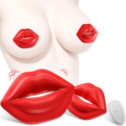 SuperLove Lips Kiss Vibrating Nipple Clamps with Remote Red