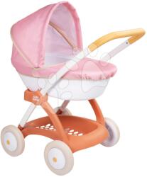 Smoby Mély babakocsi textil huzattal Pram Soft Baby Nurse Smoby 42 cm játék babának 58 cm magas tolókarral 18 hó-tól (SM254124)