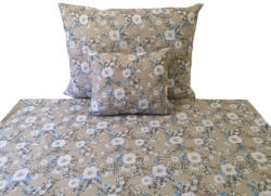  3 részes pamut ágynemű huzat szett - 140x200 cm / szürke alapon kék - fehér virág mintás
