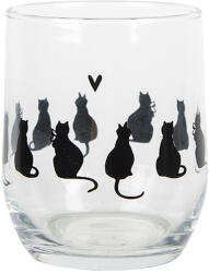Clayre & Eef Set 6 pahare sticla neagra transparenta Pisicute Ø 8x9 cm / 300 ml (PWSGL0003) Pahar