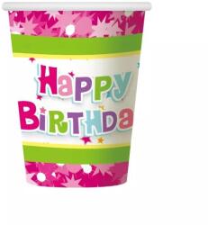 Godan Set de 6 pahare carton cu inscripție Happy Birtday - roz (PF KHBR)