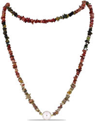  Arannyal Bevont Ezüst Nyaklánc - Csakra Turmalin és Édesvízi Gyöngy