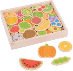 Bigjigs Toys Set magneti din lemn Bigjigs -Fructe si legume, in cutie (BJ273) Figurina