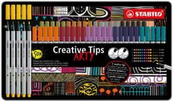  STABILO Creative Tips ARTY Tűfilc Készlet - 10 szín, 5 vastagság, Fém doboz