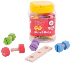 Bigjigs Toys Set Bigjigs din lemn - Borcan cu piulițe și șuruburi, 20 de piese (BJ686) Set bricolaj copii