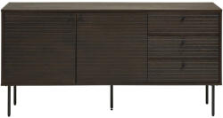 House Nordic Kyoto komód 3 fiókkal, 2 ajtóval, tölgyfa furnér, füstölt, fekete fém lábakkal, 150x40x74 cm (3101015) - geminiduo