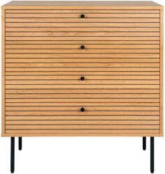 House Nordic Kyoto Komód, 4 fiókos, tölgyfa furnér, natúr, fekete fém lábak 80x40x85 cm (3101005) - geminiduo