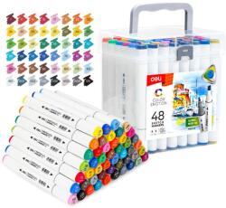 Deli Markere sketching cu 2 capete 1 mm/7 mm, 48 culori/set, DELI (DLE70803-48)
