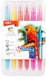 Deli Carioci pensula cu doua capete, 12 culori/set, DELI (DLEC15112)