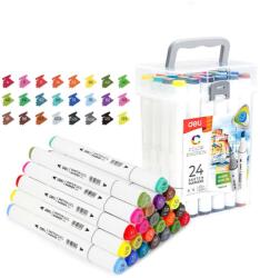 Deli Markere sketching cu 2 capete 1 mm/7 mm, 24 culori/set, DELI (DLE70803-24)