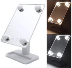  Professzionális LED Kozmetikai Tükör Érintőgombos Vezérléssel Állítható Hideg és Meleg Fényű Világítással, Fehér (30027-W)