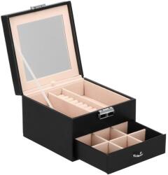 SPRINGOS Cutie pentru bijuterii, catifea si piele ecologica, negru si roz, cu oglinda, 16x16x11 cm, Springos (HA1081) - edanco