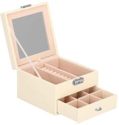 SPRINGOS Cutie pentru bijuterii, catifea si piele ecologica, crem si roz, cu oglinda, 16x16x11 cm, Springos (HA1032) - edanco