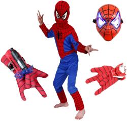 DEPOX Set costum Spiderman, doua lansatoare si masca plastic LED, rosu, 120-130 cm, 7-9 ani (D25 + D26 + D29 + D30) Costum bal mascat copii