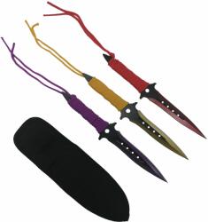 Depox Set trei cutite de aruncat, Ninja Assasin, otel inoxidabil, 19 cm, multicolor, teaca inclusa (F109)