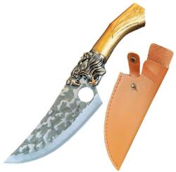 Depox Cutit japonez lucrat manual DEPOX®, Tiger Claw, 29.5 cm, maro, teaca piele ecologica (I161)