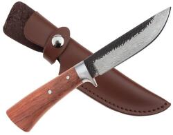 Depox Cutit de vanatoare DEPOX®, Adventure Accuracy, otel damasc, 25 cm, maner lemn, maro, husa piele (I12)