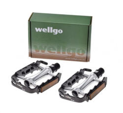 WMX Set 2 pedale Wellgo din aluminiu pentru bicicleta, filet 9 16, culoare negru argintiu (AWR0074)