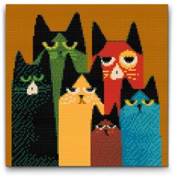  Gyémántszemes kirakó - Macskás banda Méret: 30x30cm, Keretezés: Keret nélkül (csak a vászon), Gyémántok: Négyzet alakú