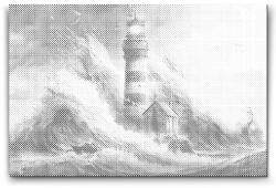  PontPöttyöző - Világítótorony viharban Méret: 40x60cm, Keretezés: Műanyagtáblával, Szín: Kék