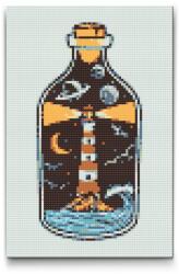  Gyémántszemes kirakó - Világítótorony az üvegben Méret: 20x30cm, Keretezés: Keret nélkül (csak a vászon), Gyémántok: Kerek