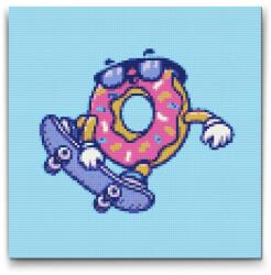  Gyémántszemes kirakó - Fánk gördeszkán Méret: 30x30cm, Keretezés: Kartonlemezen, Gyémántok: Kerek