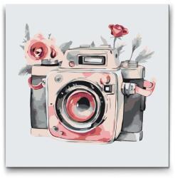  Festés számok szerint - Virágos fényképezőgép 2 Méret: 50x50cm, Keretezés: Műanyagtáblával