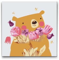  Festés számok szerint - Mackó csokorral Méret: 50x50cm, Keretezés: Kartonlemezen