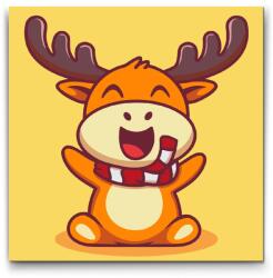  Festés számok szerint - Vidám rénszarvas Méret: 50x50cm, Keretezés: Keret nélkül (csak a vászon)