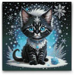  Gyémántszemes kirakó - Havas kiscica Méret: 50x50cm, Keretezés: Műanyagtáblával, Gyémántok: Négyzet alakú