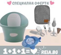 shnuggle Комбо: Световно награждавана ваничка - Евкалипт + Bo Jungle: Сет за бебешка грижа + Bo Jungle: Навиващ се термометър за баня - Подводница (SBP-EUC-EUR+BJ-B400560+BJ-B400360)